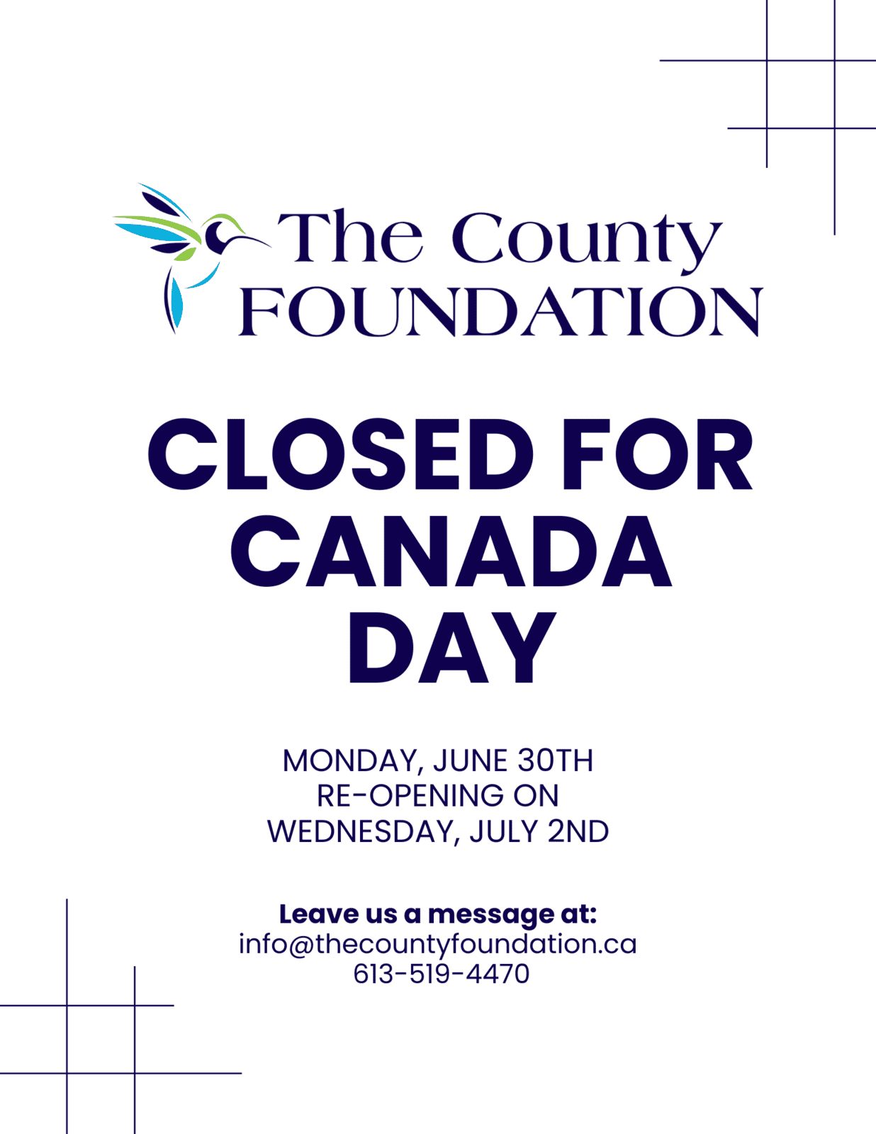 Closed for Canada Day!